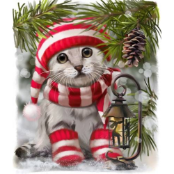 Crystal Art Card kit. Christmas Cat Lantern/Winter