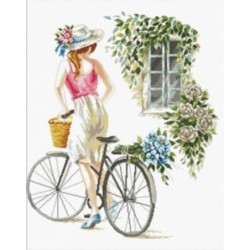 Voorbedrukt kruissteekpakket Bicycle Girl